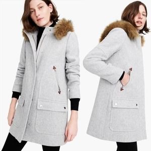 J. Crew Italian Stadium Cloth Wool Coat Size 0 Chateau Parka Removable Fur Hood